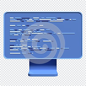 Computer programming or developing software. 3d rendering of flat monitor. Coding 3d render. 3d computer monitor. 3d render