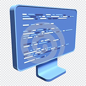 Computer programming or developing software. 3d rendering of flat monitor. Coding 3d render. 3d computer monitor. 3d render