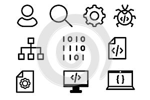 Computer programming icon set coding software web developer related vector clip arts black and white simple style vector icons ill