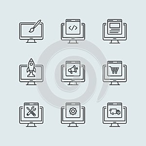 Computer Programming Icons Set Programmer Developer Line Icon Vector