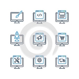 Computer Programming Icons Set Programmer Developer Stock Two Tone Line Icon Set Vector