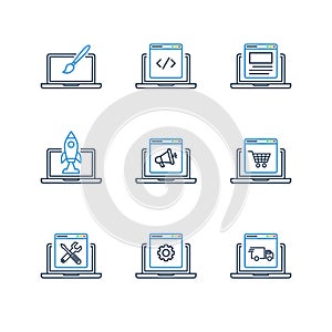 Computer Programming Icons Set Programmer Developer Stock Two Tone Line Icon Set Vector