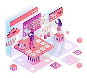 Computer programming isometric vector illustration
