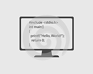 Computer Programming Language Icon. C programming code in Computer Screen.