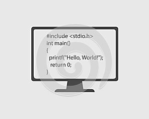 Computer Programming Language Icon. C programming code in Computer Screen.