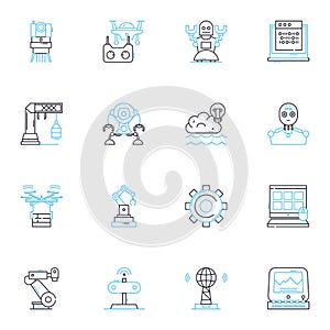 Computer programming linear icons set. Code, Syntax, Debugging, Algorithms, Functions, Variables, Loops line vector and
