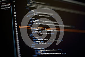 Programmer developer screen, web app coding. Script on computer. Modern display of data source code. Programming code abstract