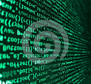 Computer programming source code. Website development. Digital technology on display. Modern technologies, web cascading design.