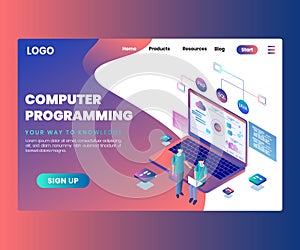 Computer Programming, Where People are make a mobile app isometric artwork Concept