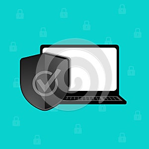 Computer Protection Security Shield, Internet Firewall Antivirus Concept - Vector Illustration - Isolated On Monochome Background photo