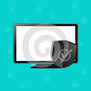 Computer Protection Security Shield, Internet Firewall Antivirus Concept - Vector Illustration - Isolated On Monochome Background photo