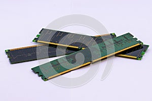 Computer RAM memory sticks on white background, hardware component for data processing and system performance