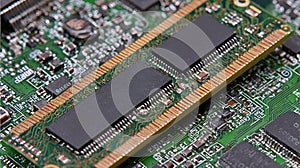 Computer ram module on circuit board technology background