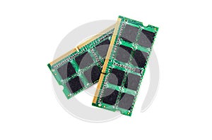 Computer RAM modules on white background.