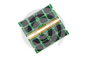 Computer RAM modules on white background.