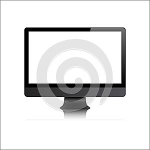 Computer realistic mockup. vector illustration. desktop modern computer mock up isolated on white background with reflection.