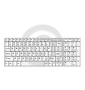 Computer Realistic White Keyboard Isolated on White Background