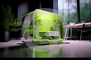 Computer, Reflection of the Future with Green Technology for advertising