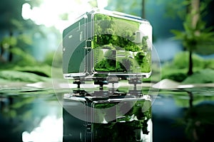 Computer, Reflection of the Future with Green Technology for advertising