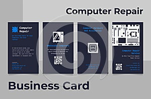Computer repair business card collection vector flat illustration hardware and accessories service