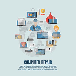 Computer repair flat icons composition poster