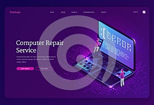 Computer repair service isometric landing page