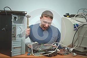 Computer repairman. Computer technician engineer. Support service.