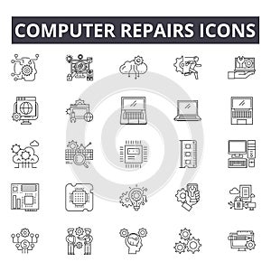 Computer repairs concept line icons, signs, vector set, linear concept, outline illustration