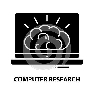 computer research icon, black vector sign with editable strokes, concept illustration