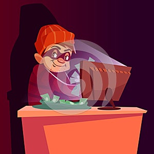 Computer scammer vector cartoon illustration