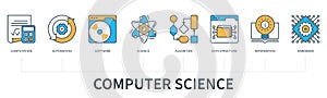 Computer science concept with icons in minimal flat line style