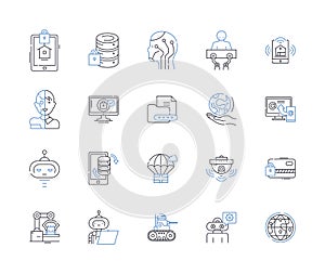 Computer science line icons collection. Algorithm, Binary, Compiler, CPU, Debugging, Encryption, Firewall vector and