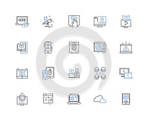 Computer science line icons collection. Algorithm, Binary, Compiler, Cybersecurity, Database, Debugging, Encryption