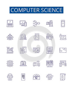 Computer science line icons signs set. Design collection of Technology, Algorithms, Programming, Networks, Computing