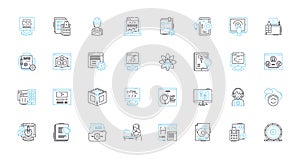 Computer Science linear icons set. Algorithm, Binary, Cache, Compiler, CPU, Database, Debugging line vector and concept