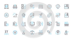 Computer science linear icons set. Algorithm, Binary, Compiler, Cybersecurity, Database, Encryption, Firewall line