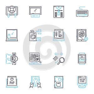 Computer science linear icons set. Algorithm, Data, Graphics, Code, Memory, Encryption, Architecture line vector and