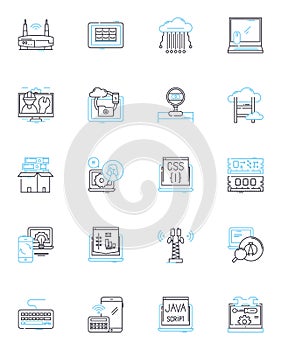 Computer science linear icons set. Algorithm, Data, Graphics, Code, Memory, Encryption, Architecture line vector and
