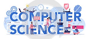 Computer science typographic header concept. Student write software