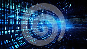 Computer screen with blue digital binary data background