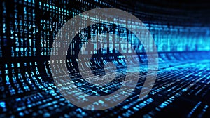 Computer screen with blue digital binary data background