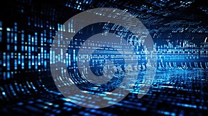 Computer screen with blue digital binary data background