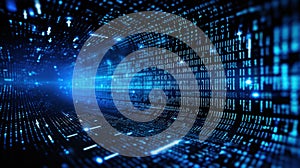 Computer screen with blue digital binary data background