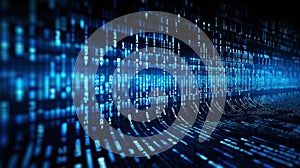 Computer screen with blue digital binary data background