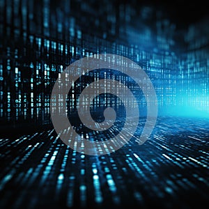 Computer screen with blue digital binary data background