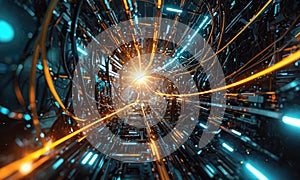 A computer screen with a bright light in the middle of a black background.