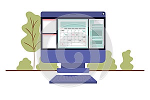 Computer screen with calendar isolated icon