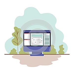 Computer screen with calendar isolated icon