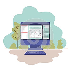 Computer screen with calendar isolated icon