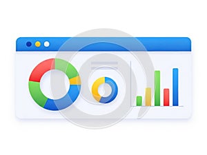 Computer screen with charts and graphs isolated on white background